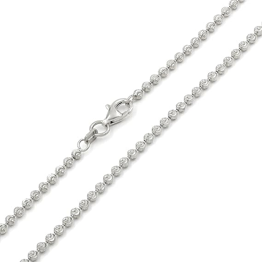 925 Italian Sterling Silver Ball Bead Moon Cut Chain