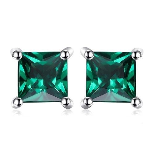 14K-White-Gold Plated Square Crystal Stud Earrings