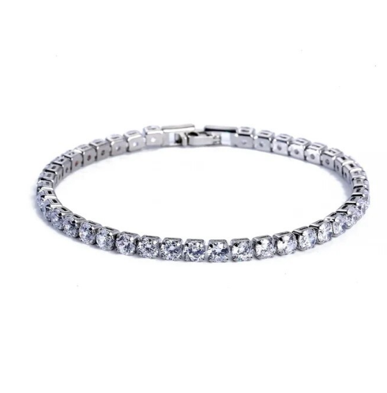 18k White Gold Round cut Tennis Bracelet Plated