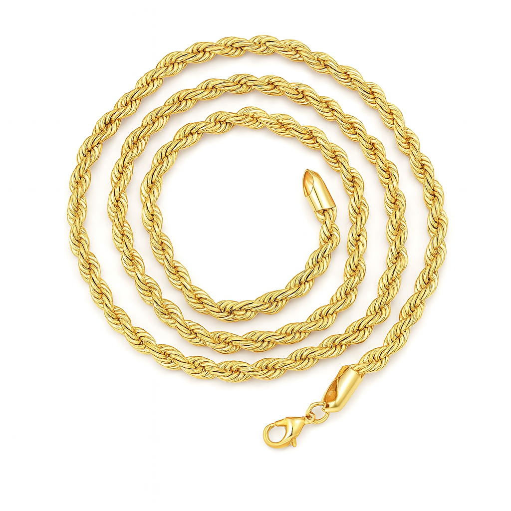 Italian 14K White Gold Filled High Polish Rope Chain – Gold & Silver Finish | Matching Bracelets & Anklets | Unisex Rope Chain Jewelry