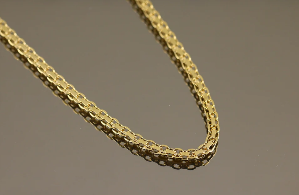 GOLD FILLED HIGH POLISH FINSH BISMARK FLAT CHAIN 20''