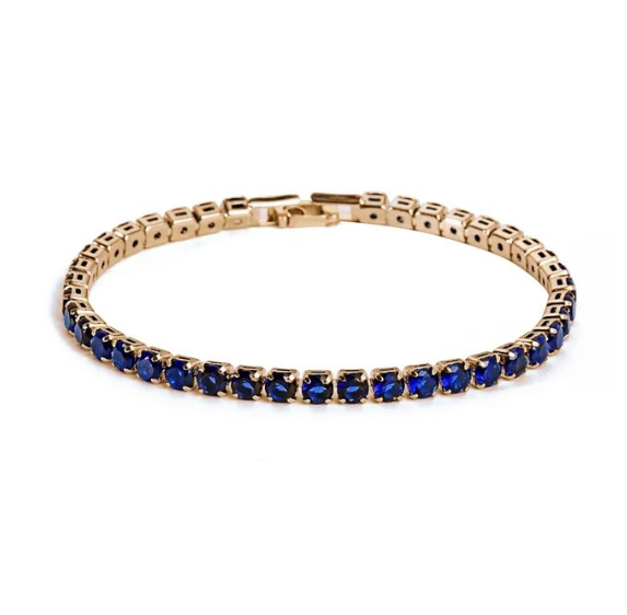 18k Yellow Gold Blue Sapphire Tennis Bracelet Plated Gold Round cut